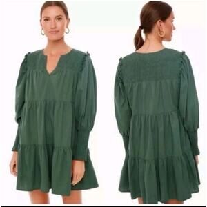 Tuckernuck Pomander Place Ceci Dress Medium Jaguar Green Smocked Tiered Elevated
